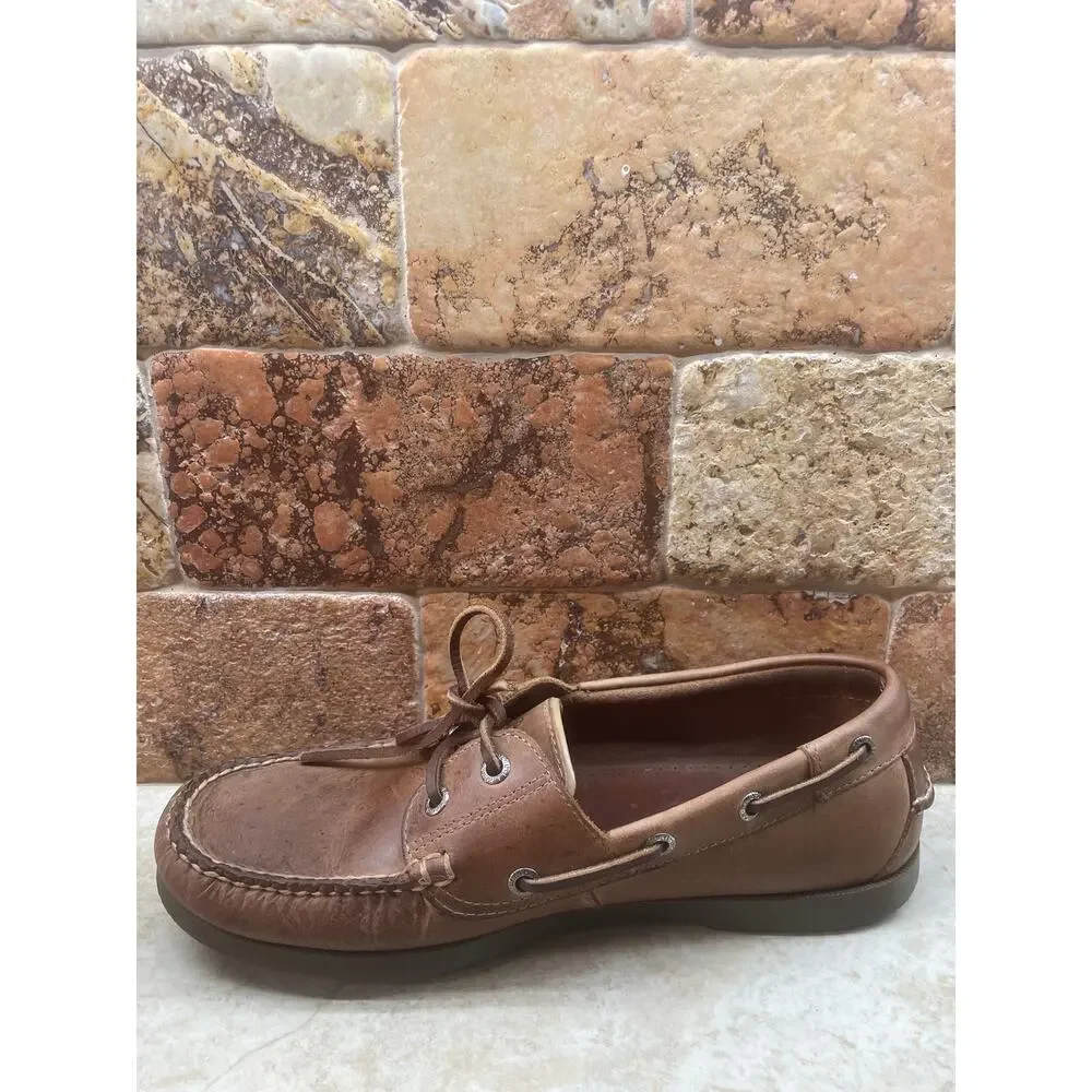 L.L.Bean Men’s 9.5 Brown Leather Boat Shoes Moc Toe Lace Up Deck Shoes